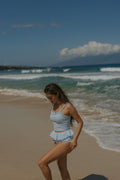 Azure Top | Textured Light Blue Scoop Neck Ruffle Tankini Top