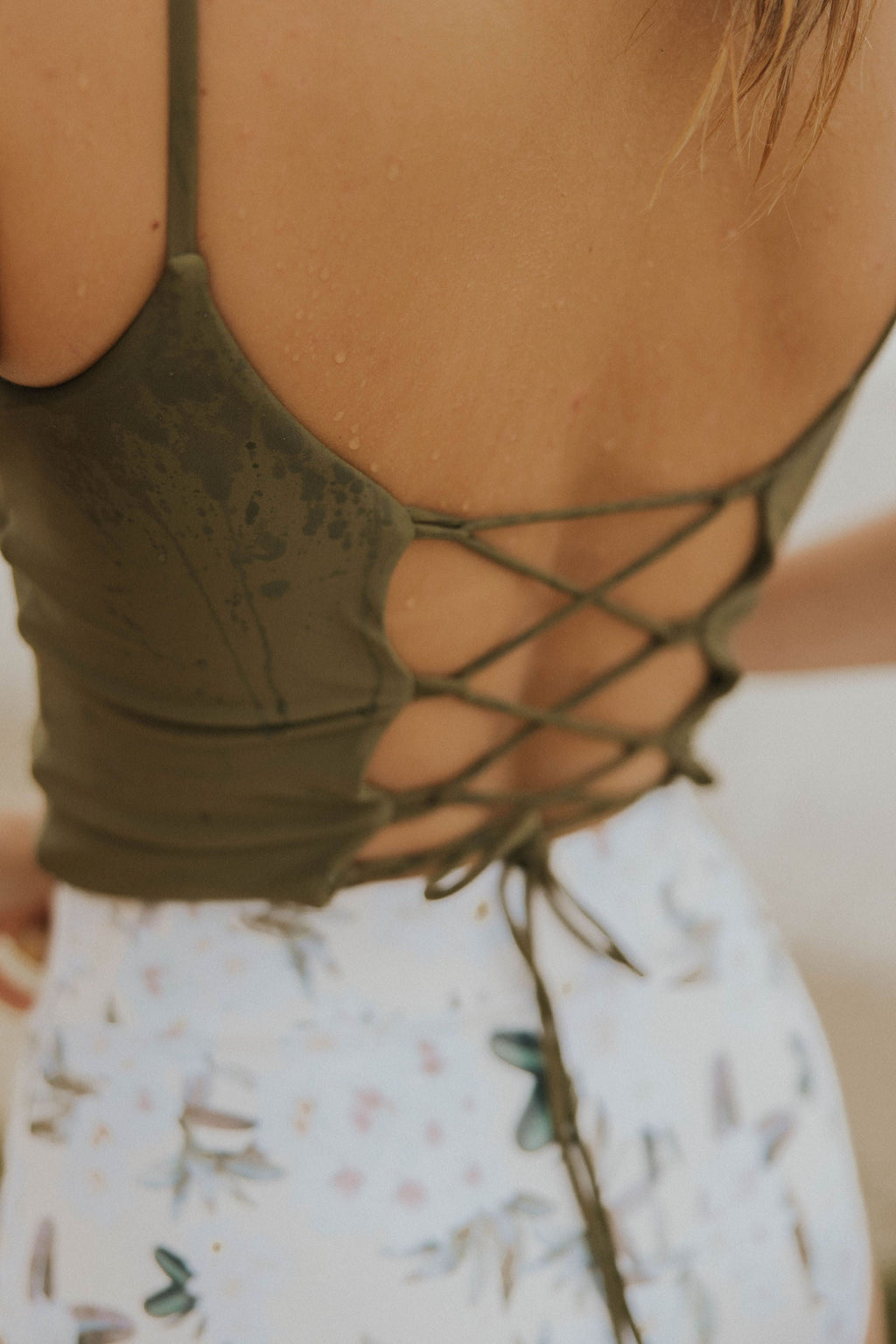 Willow Top | Green V Neck Lace Up Tankini Top