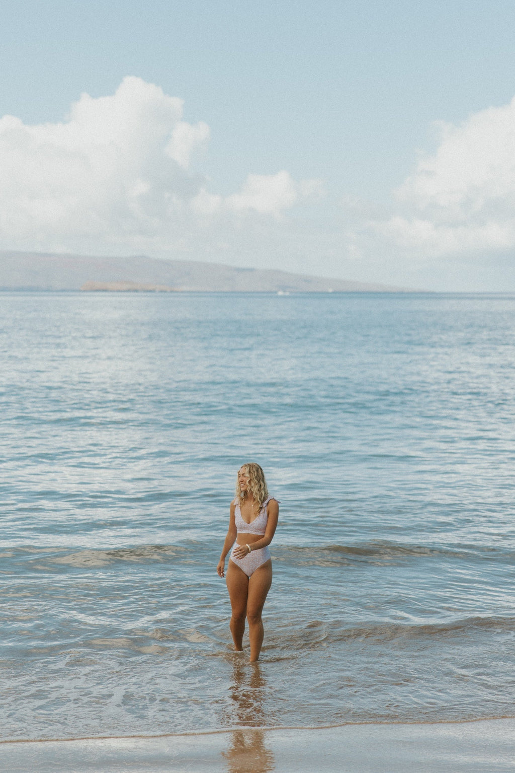 Blush Bikini Top | Pale Pink Floral V-Neck Swim Top