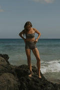 Bristol High Waisted Swim Shorts | Black & Cream Houndstooth Full Coverage Swim Shorts