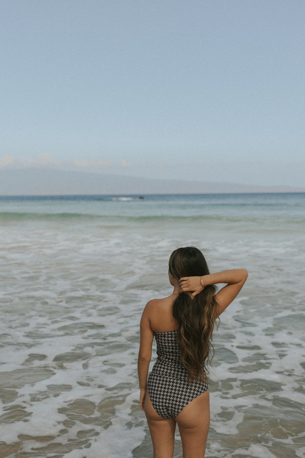 Bristol High Waisted Bottoms | Black & Cream Houndstooth Full Coverage Bikini Bottoms