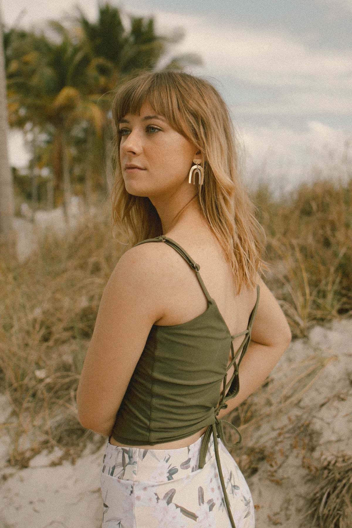 Willow Top | Green V Neck Lace Up Tankini Top