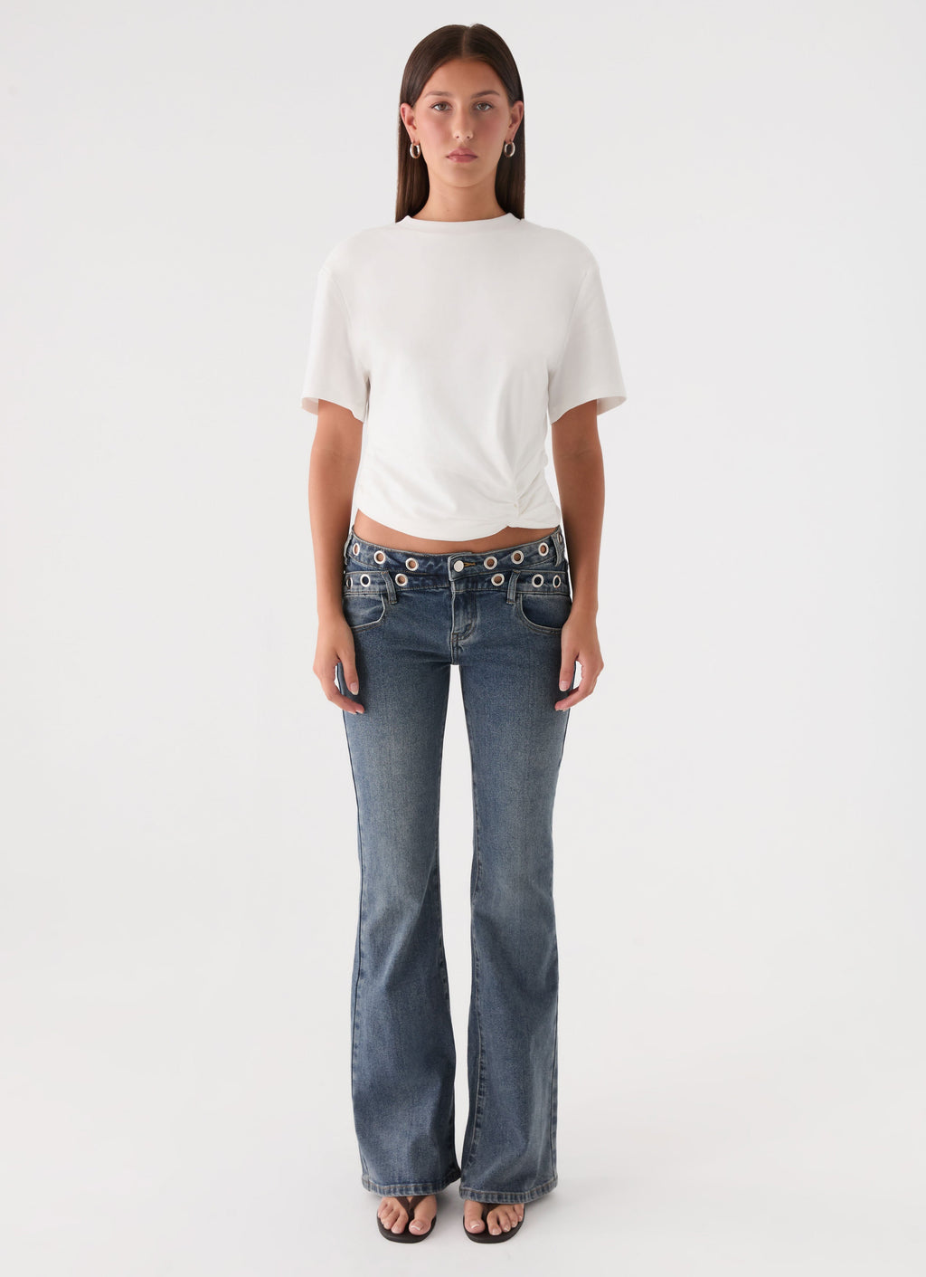 Carson Low Rise Eyelet Jeans - Blue Wash