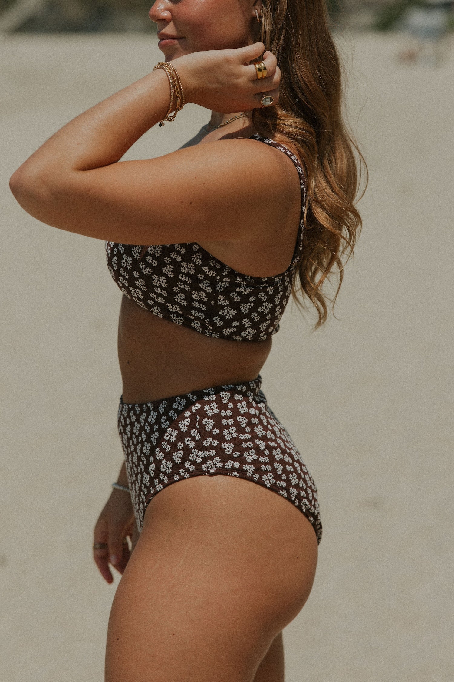 Chloe High Waisted Bottoms | Brown Dainty Floral Full Coverage Bottoms