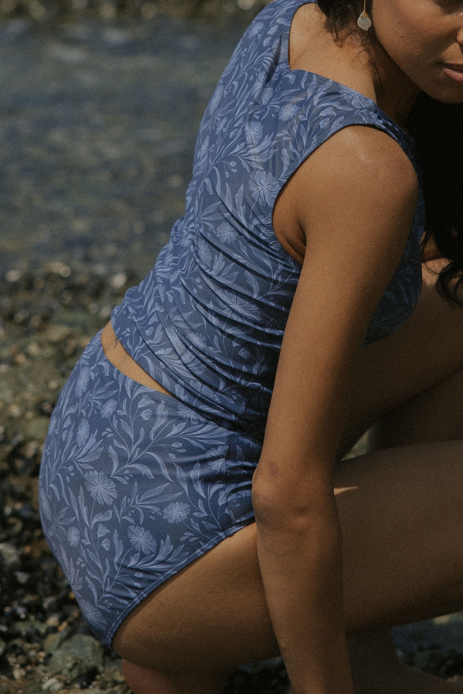 Cobalt Top | Blue High Neck Floral Full Coverage Tankini Top