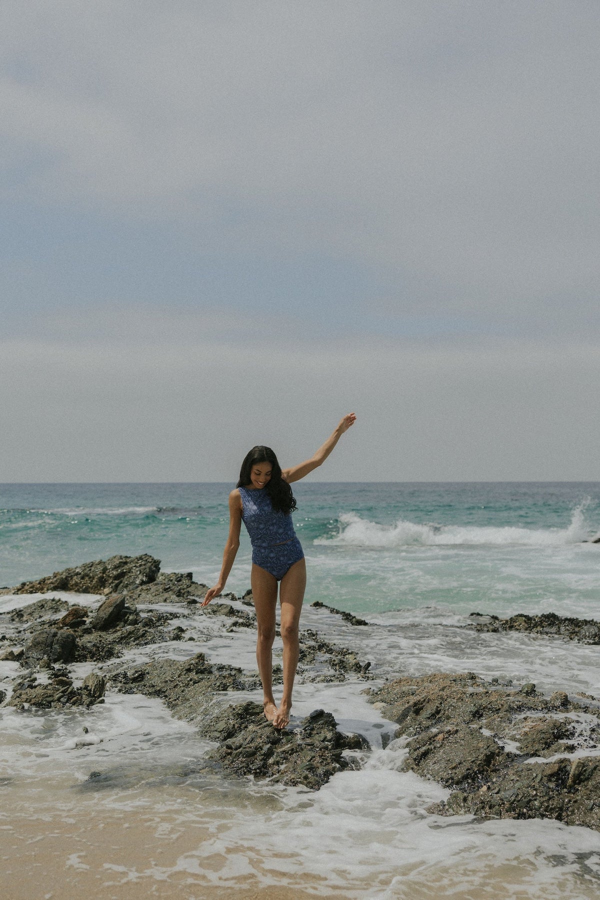 Cobalt High Waisted Bottoms | Blue Floral Modest Swim Bottoms