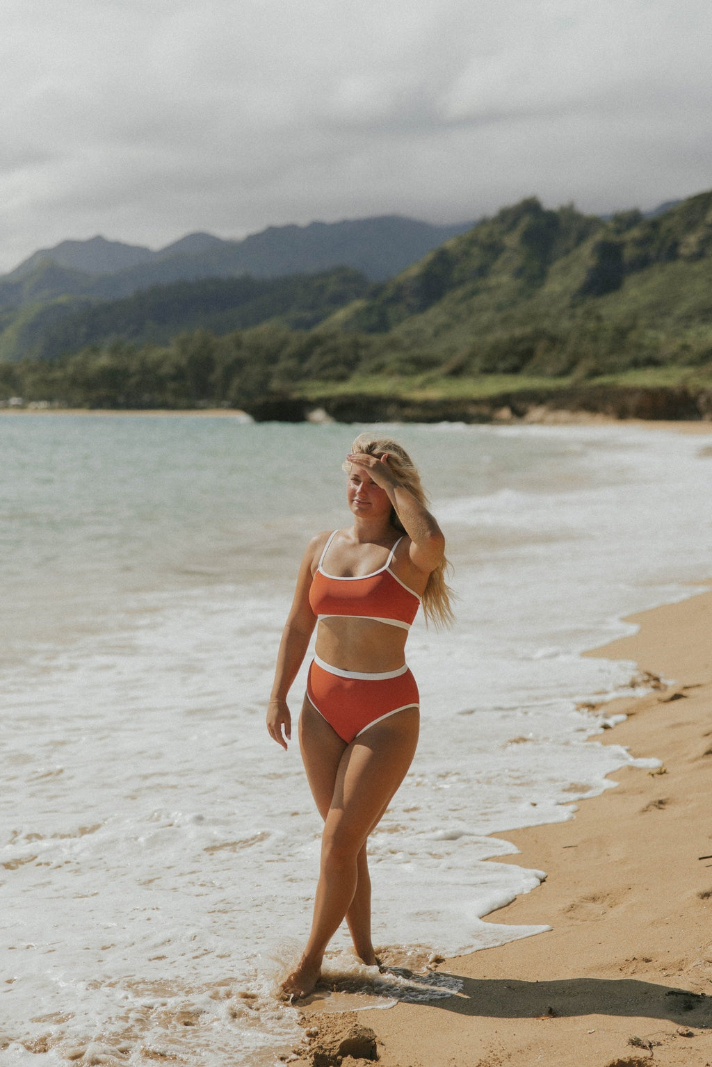 Coral Bikini Top | Ribbed Athletic Longline Bikini Top