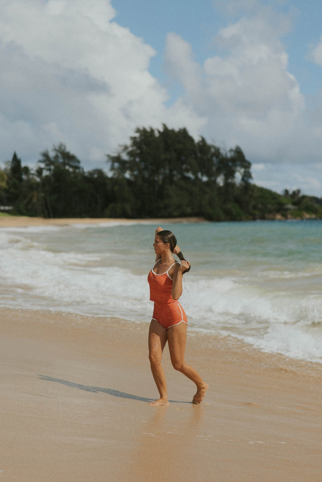 Coral High Waisted Shorts | Ribbed Women's Boy Short Swim Bottoms