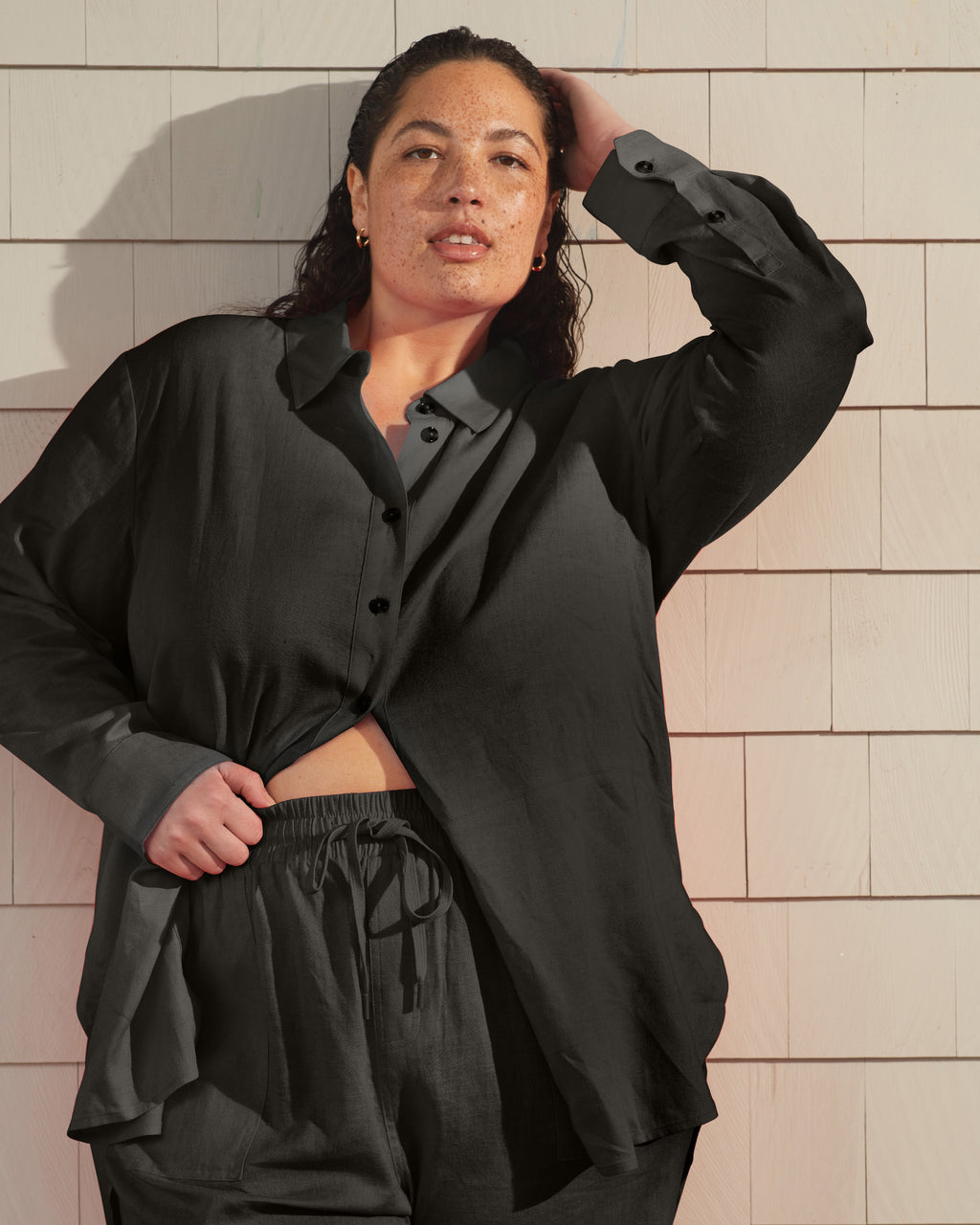 Dawn Linen Blend Hi Low Tunic - Black