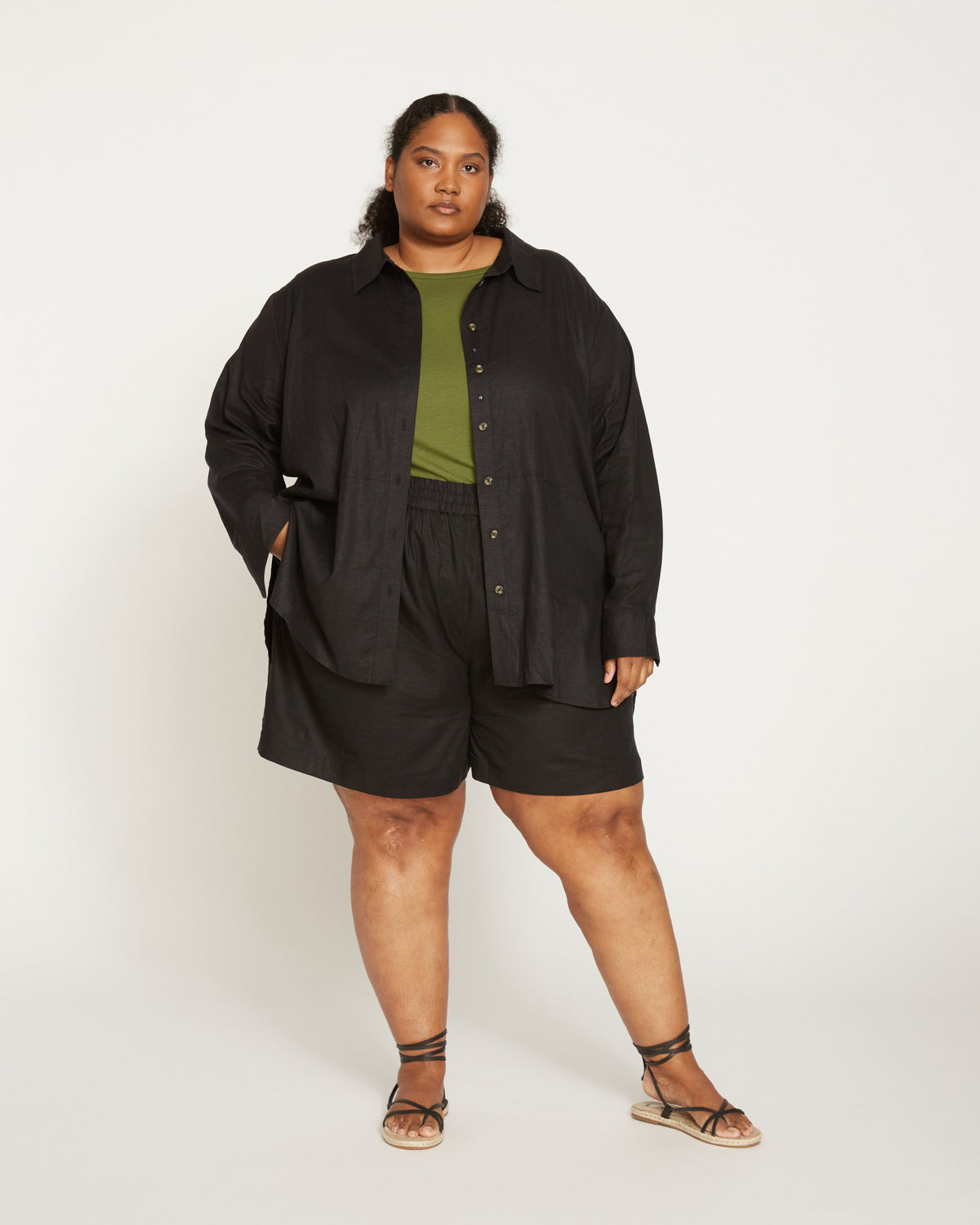 Dawn Linen Blend Hi Low Tunic - Black