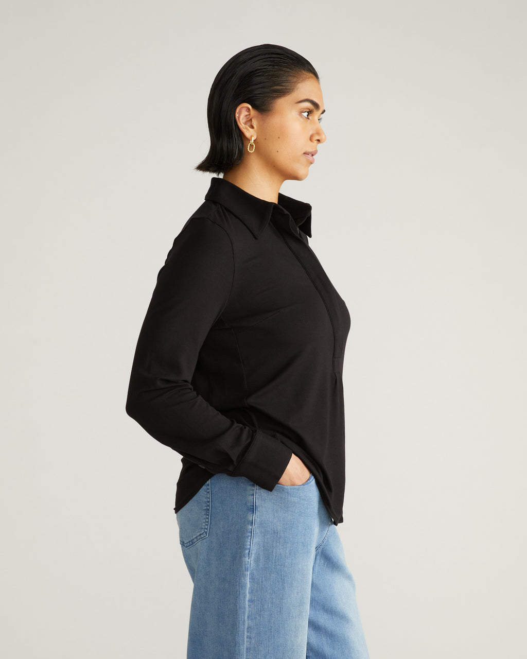 Elbe Popover Liquid Jersey Shirt Classic Fit - Black