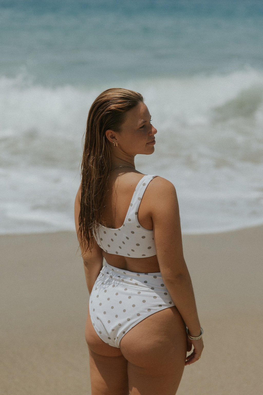 Eleanor Bikini Top | Polka Dot V-Neck Tie Front Bikini Top