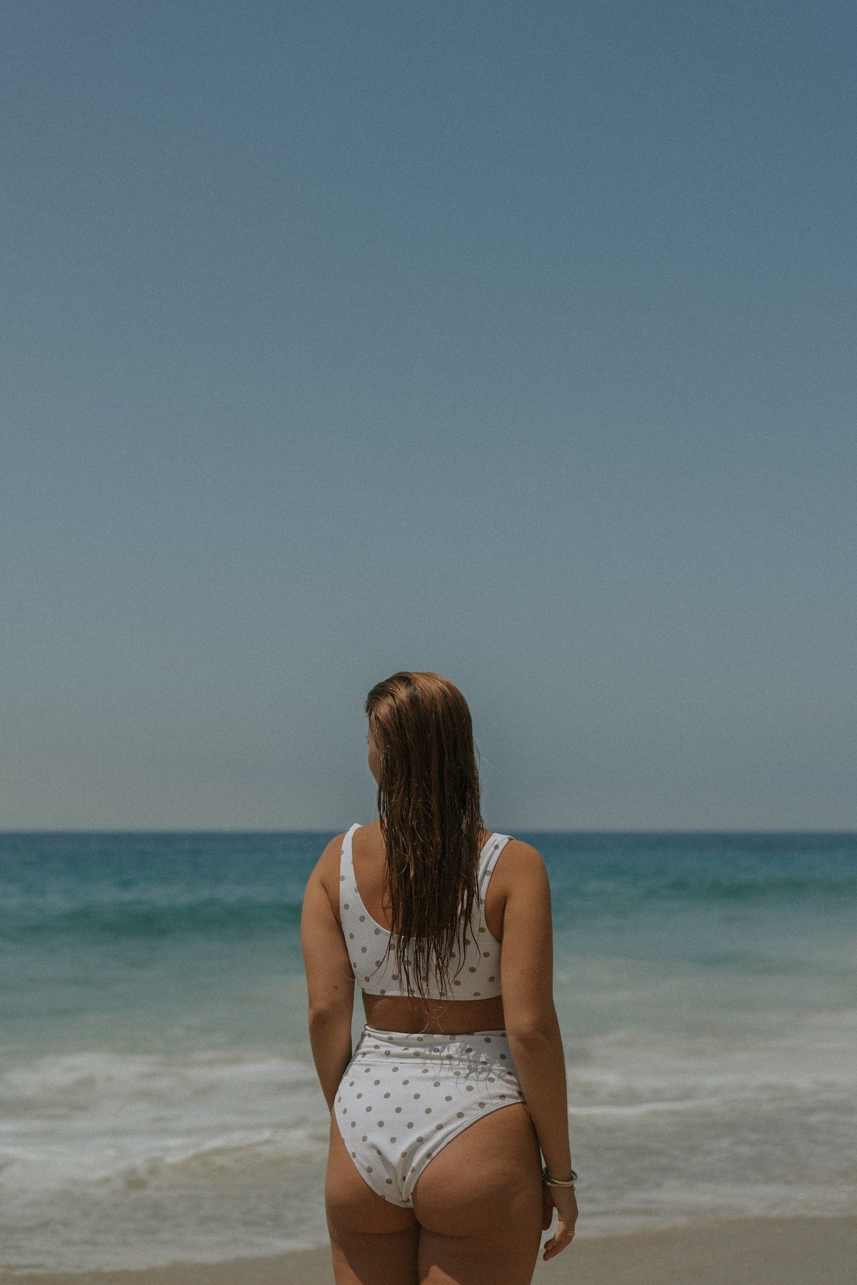 Eleanor High Waisted Bottoms | Polka Dot Full Coverage Swim Bottoms