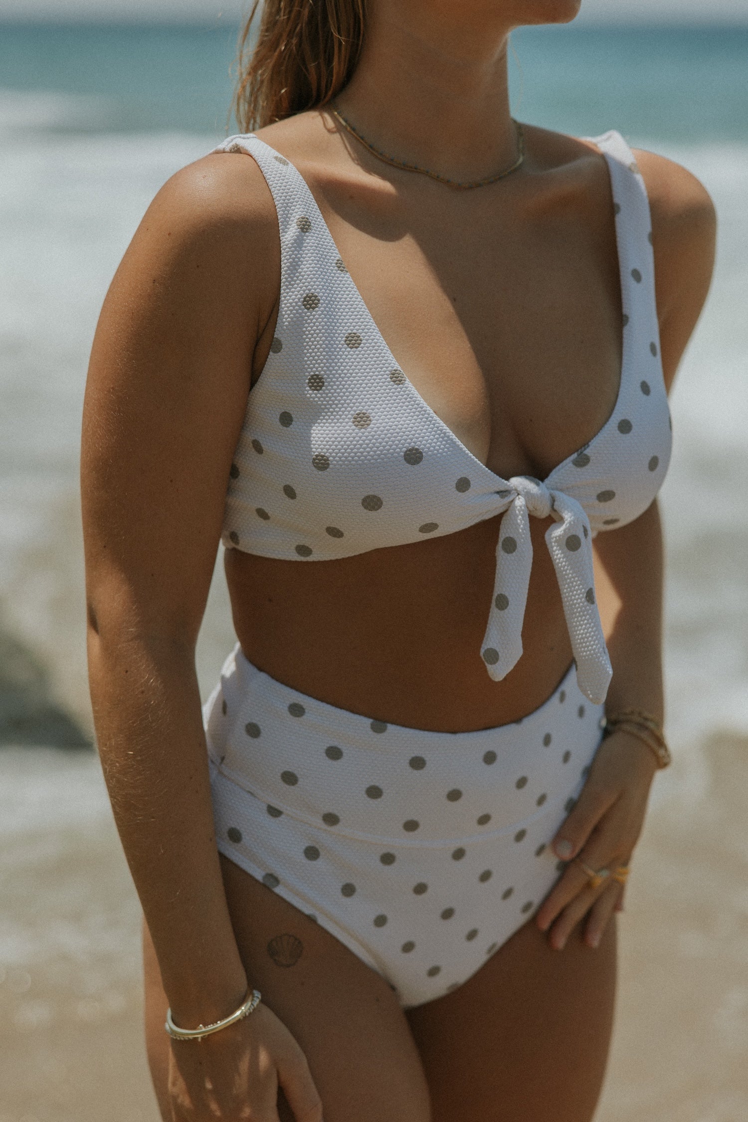 Eleanor Bikini Top | Polka Dot V-Neck Tie Front Bikini Top