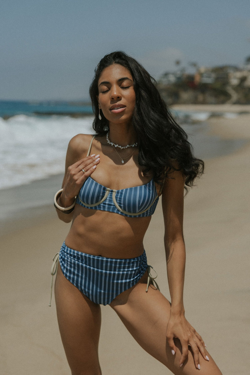 Harbor Bikini Top | Blue Green Retro Striped Underwire Bikini Top