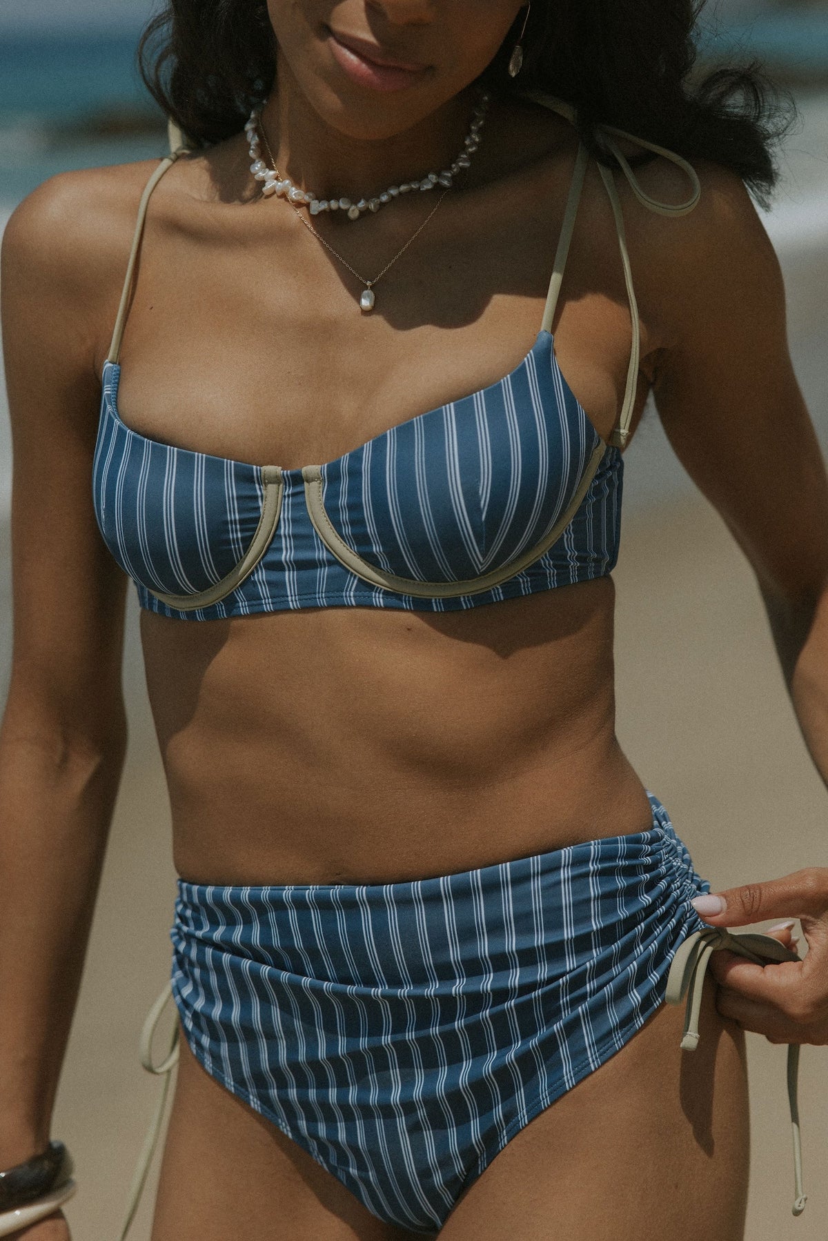 Harbor Bikini Top | Blue Green Retro Striped Underwire Bikini Top