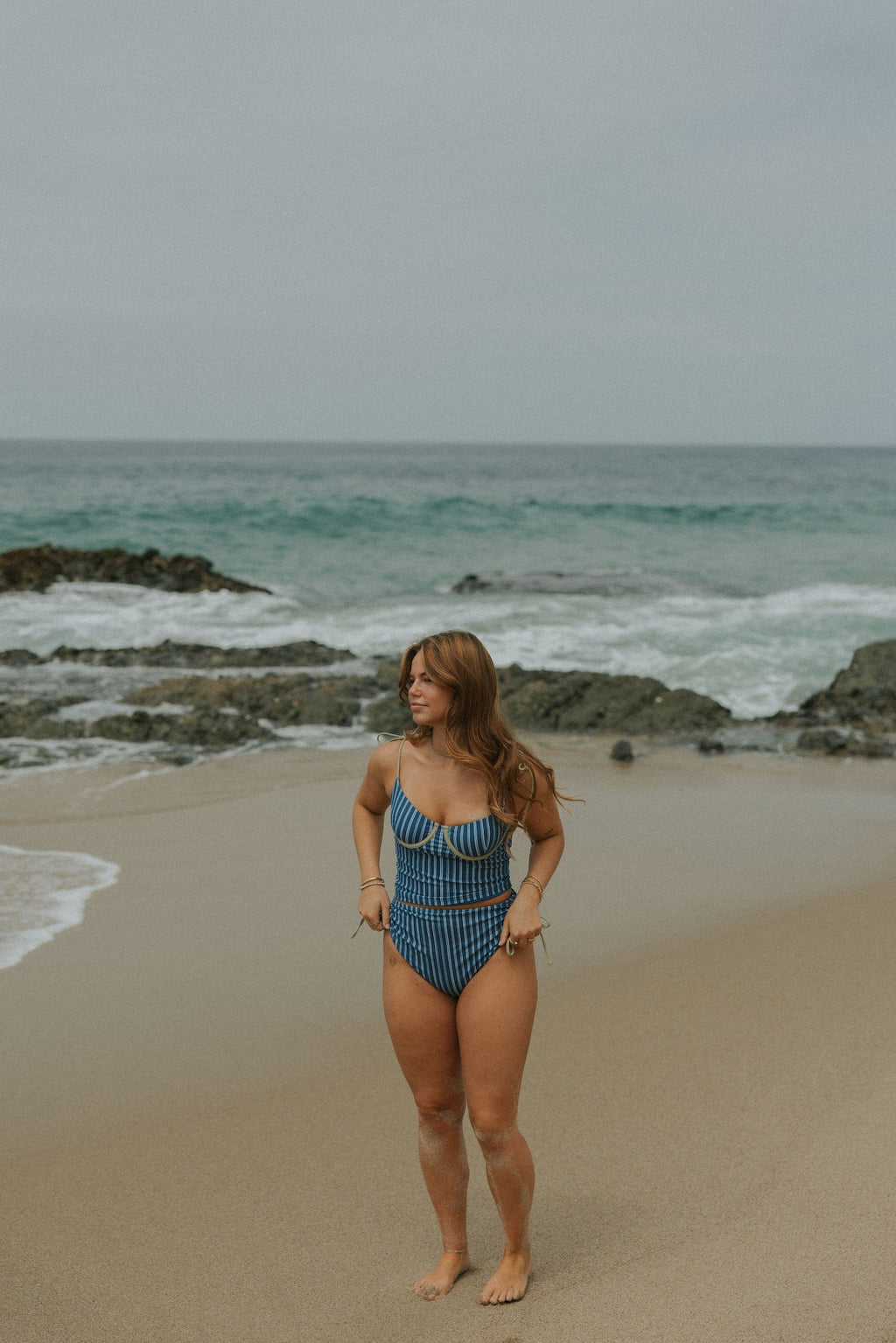 Harbor Tankini Top | Blue Green Retro Striped Underwire Modest Tankini Top