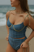 Harbor Tankini Top | Blue Green Retro Striped Underwire Modest Tankini Top