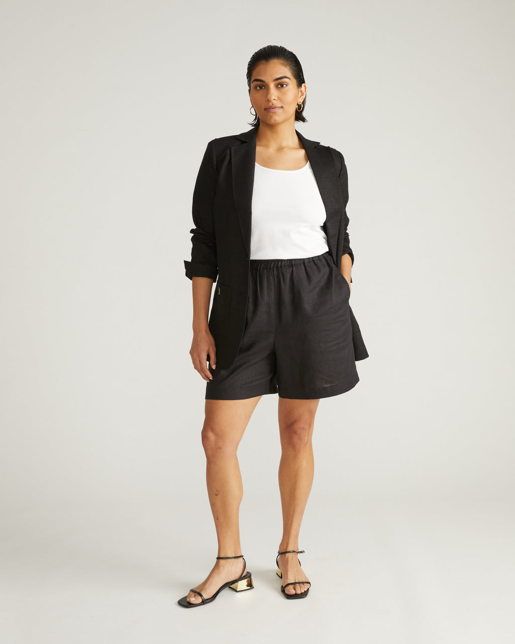 Juniper Linen Blend Easy Pull-On Shorts - Black
