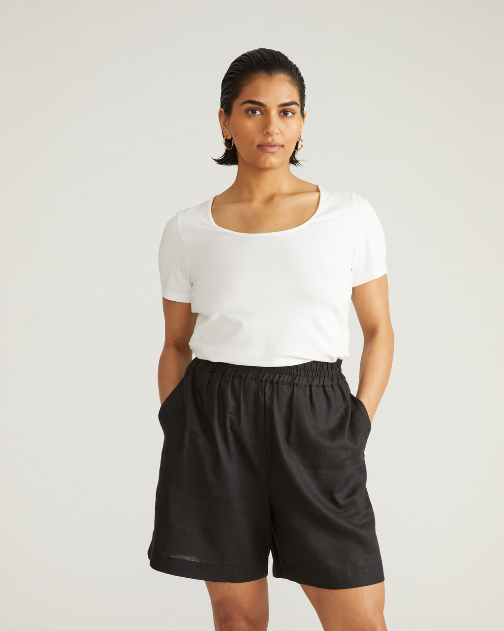 Juniper Linen Blend Easy Pull-On Shorts - Black