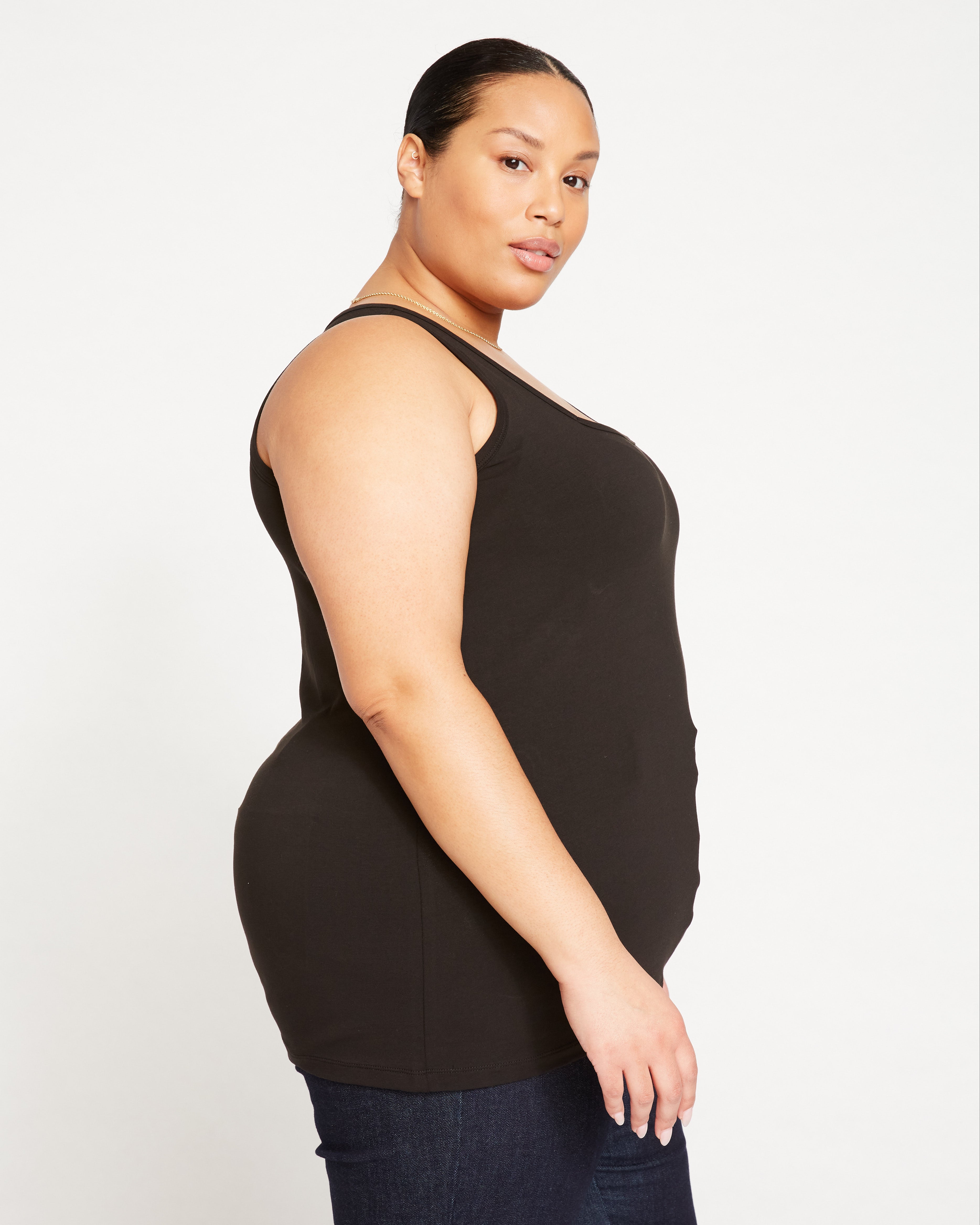 Square Neck Tank Top - Black