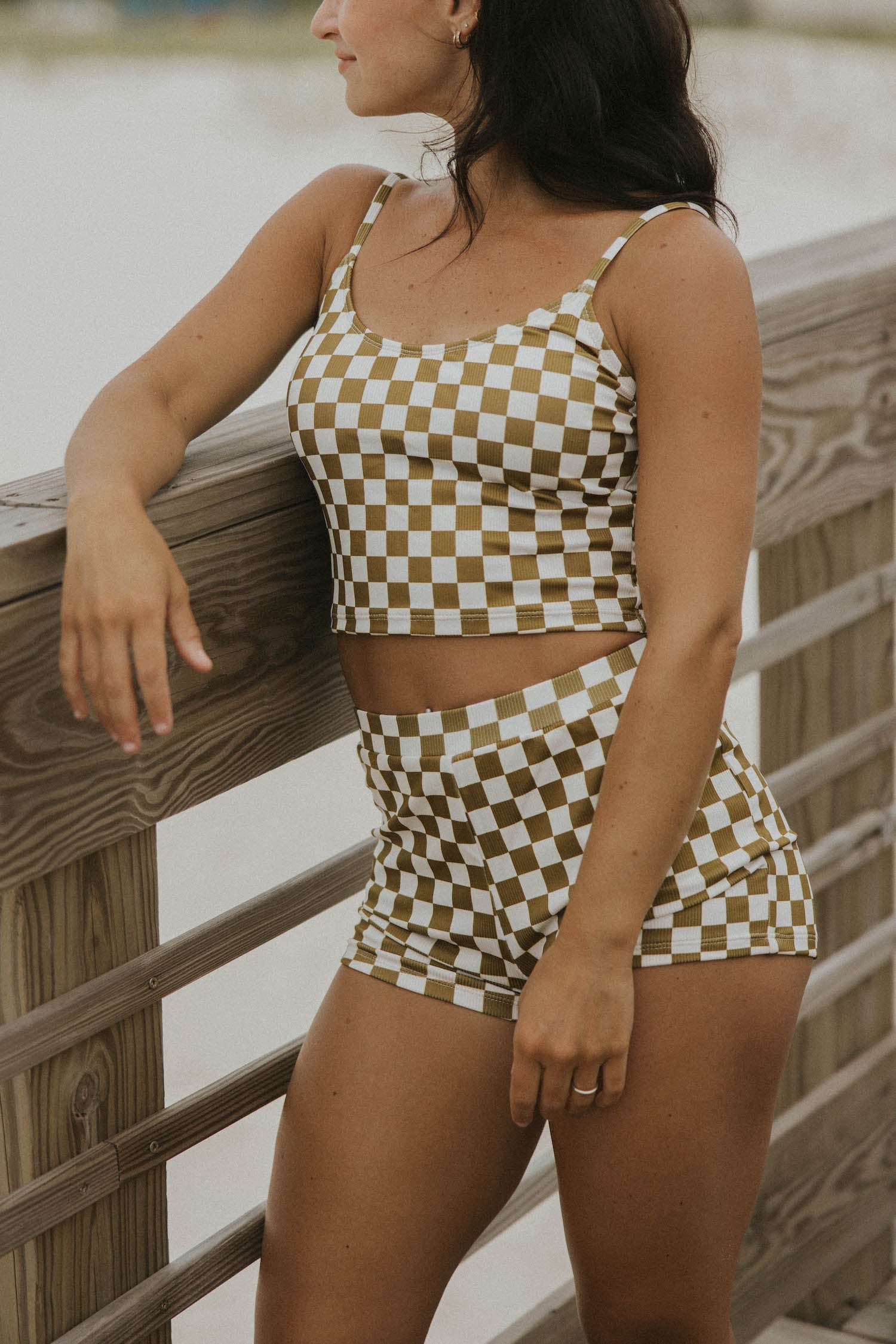 Myrtle High Waisted Shorts | Checkered Ribbed Women's Boy Swim Shorts
