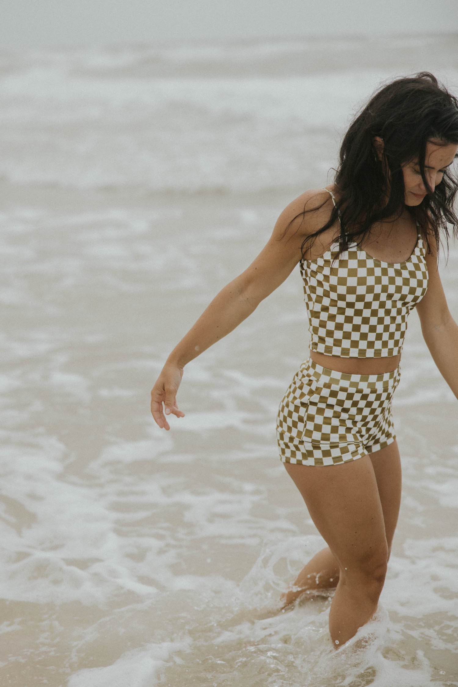 Myrtle High Waisted Shorts | Checkered Ribbed Women's Boy Swim Shorts