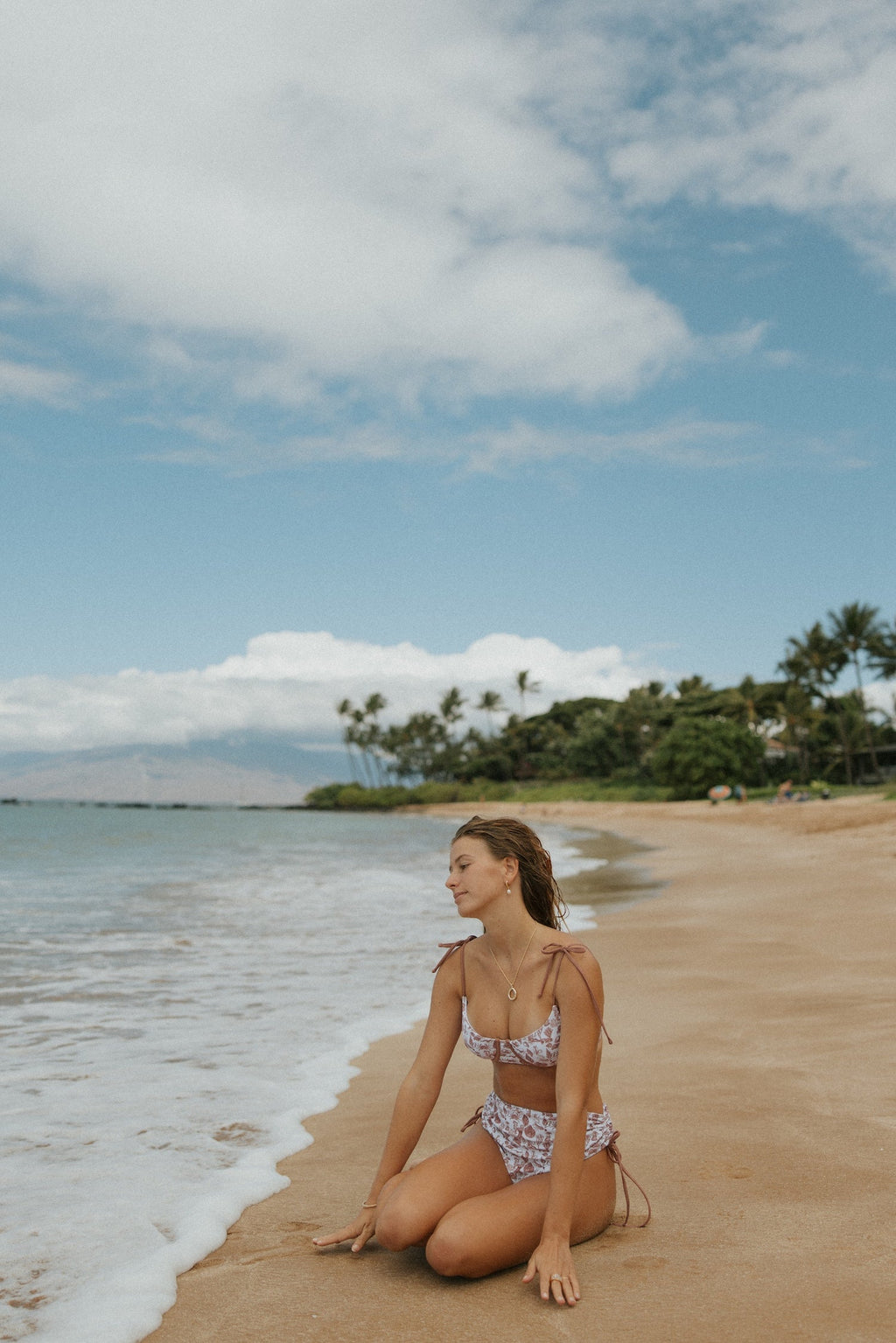 Marina High Waisted Bottoms | Adjustable Tie Coastal Print Swim Bottoms