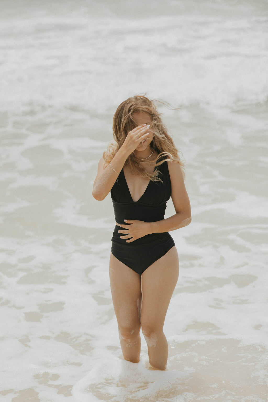 Midnight Top | Plunge Neck Black Tankini Top with Tie Back
