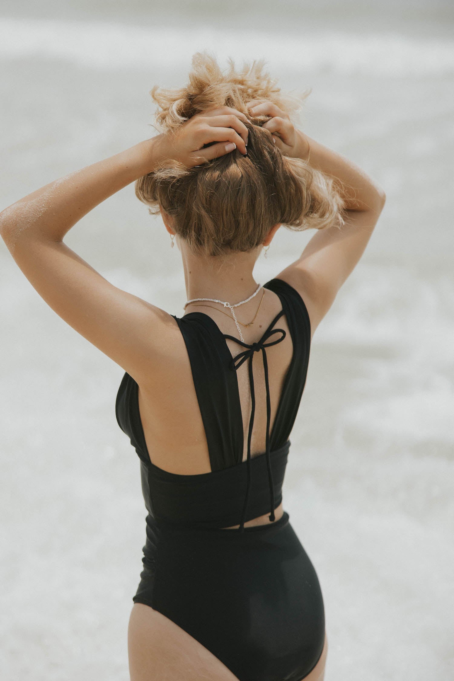 Midnight Top | Plunge Neck Black Tankini Top with Tie Back