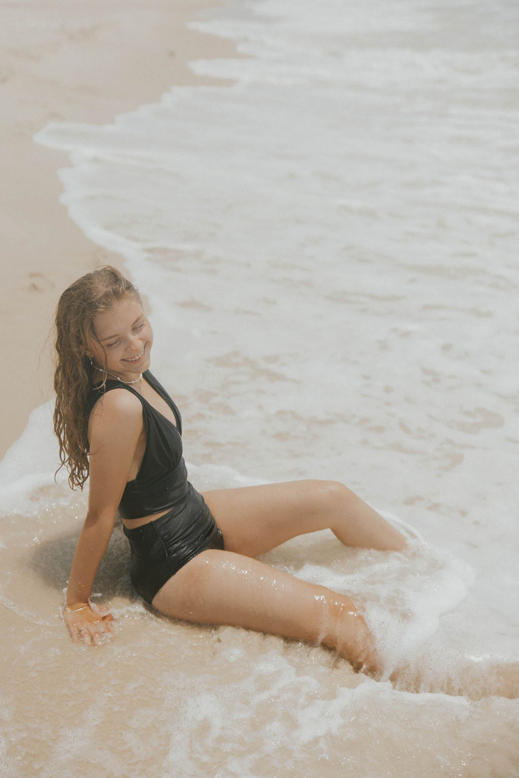 Midnight Top | Plunge Neck Black Tankini Top with Tie Back