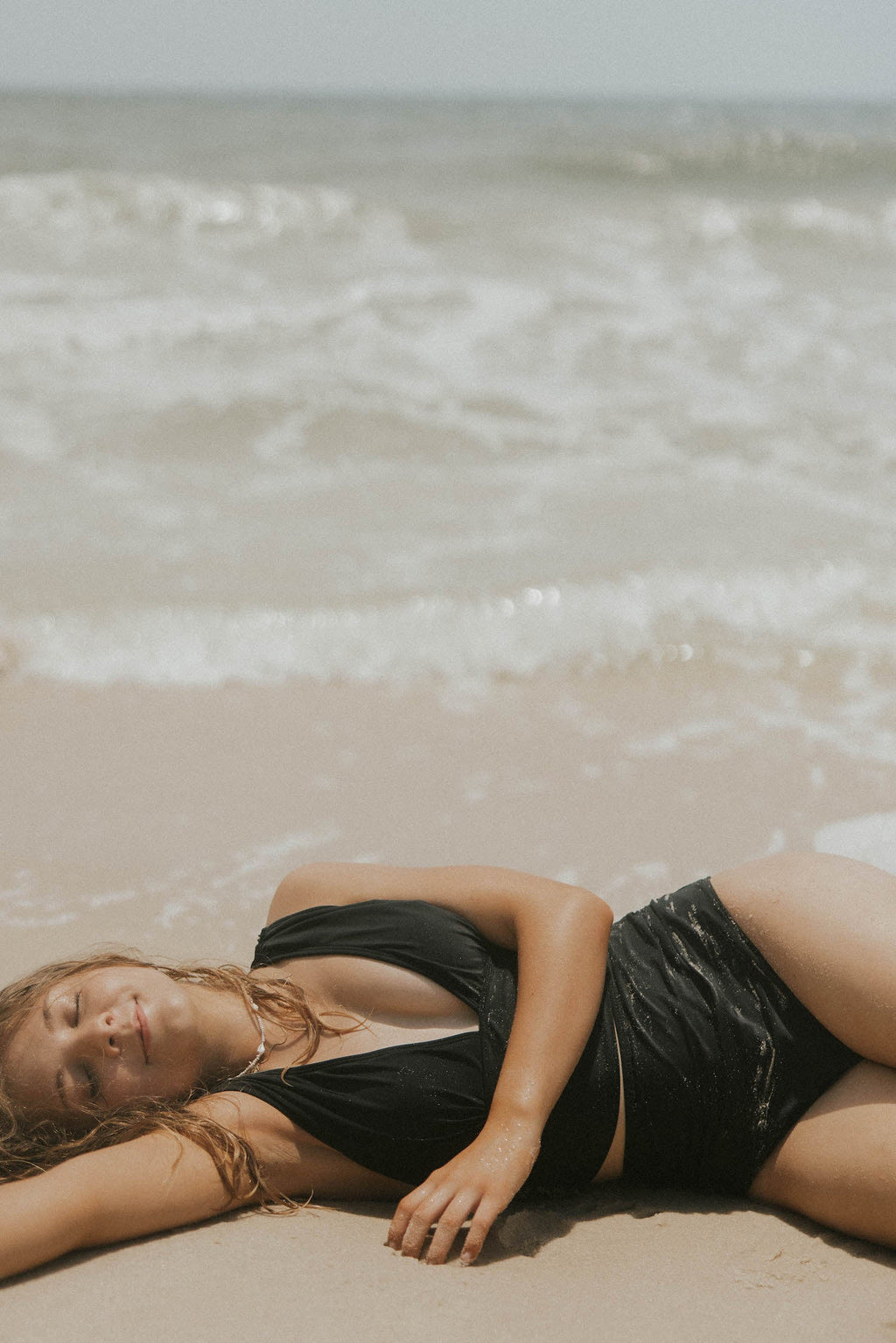 Midnight Top | Plunge Neck Black Tankini Top with Tie Back