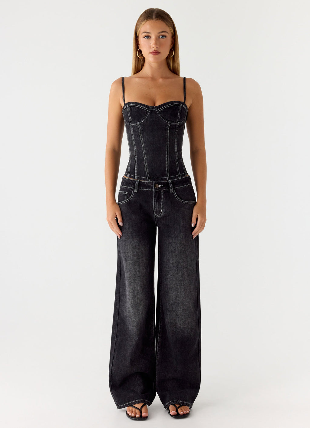 Nathan Super Low Rise Denim Jeans - Washed Black