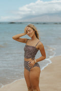 Olivia Tankini Top | Brown Speckled Straight Neck Adjustable Bikini Top