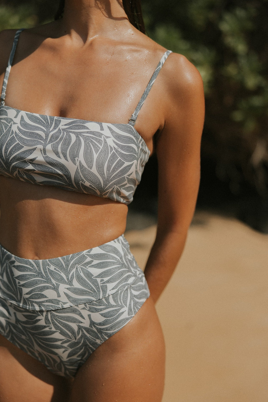 Palma High Waisted Bottoms | Modest Leaf Print Bikini Bottoms