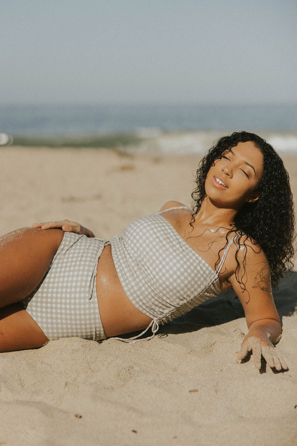 August Top | Gingham Tankini Top with Customizable Ruching