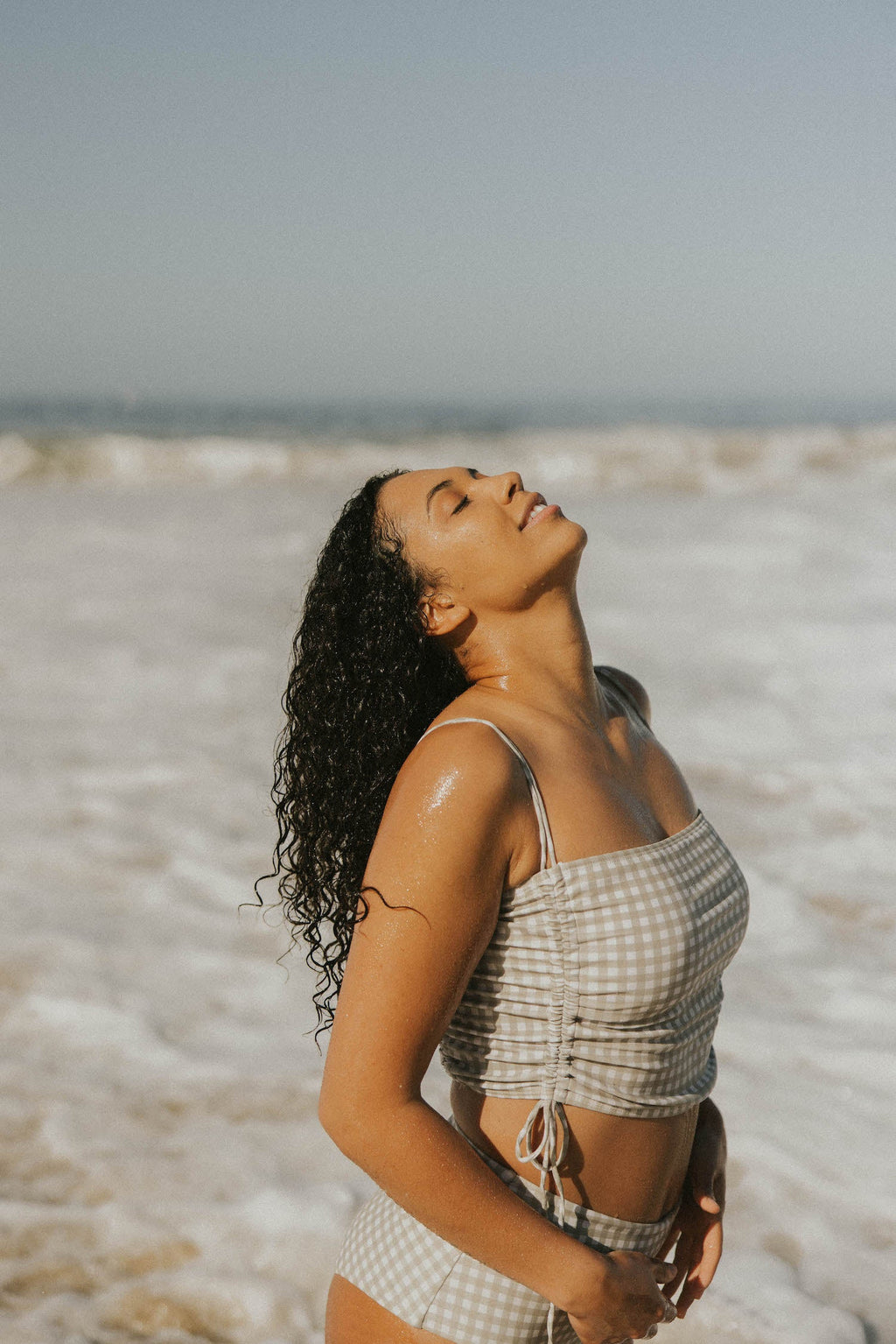 August Top | Gingham Tankini Top with Customizable Ruching