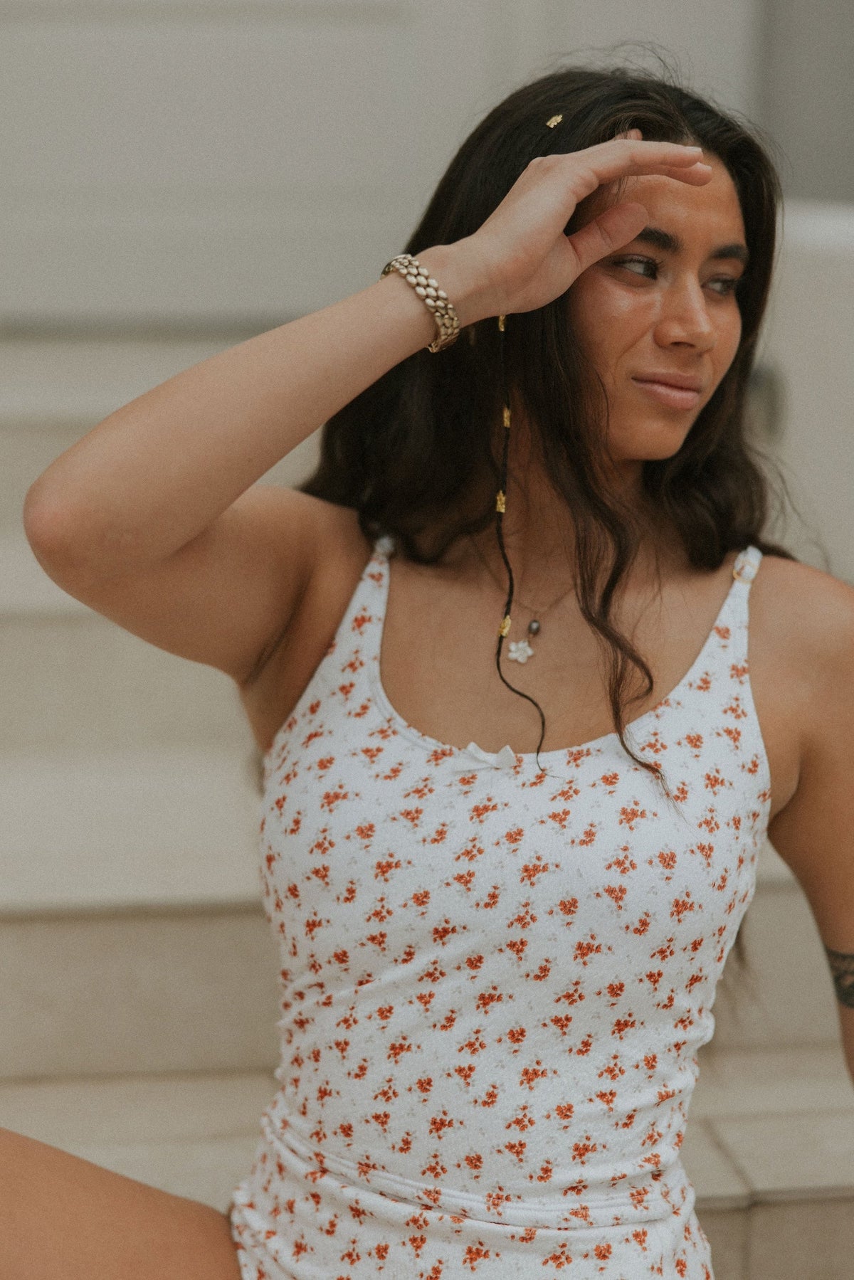 Rosie Tankini Top | Red and White Floral Scoop Neck Tankini Top