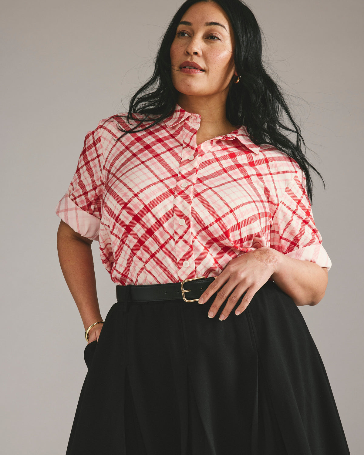 Cooling Stretch Cupro Artist Shirt - Red Plaid Print