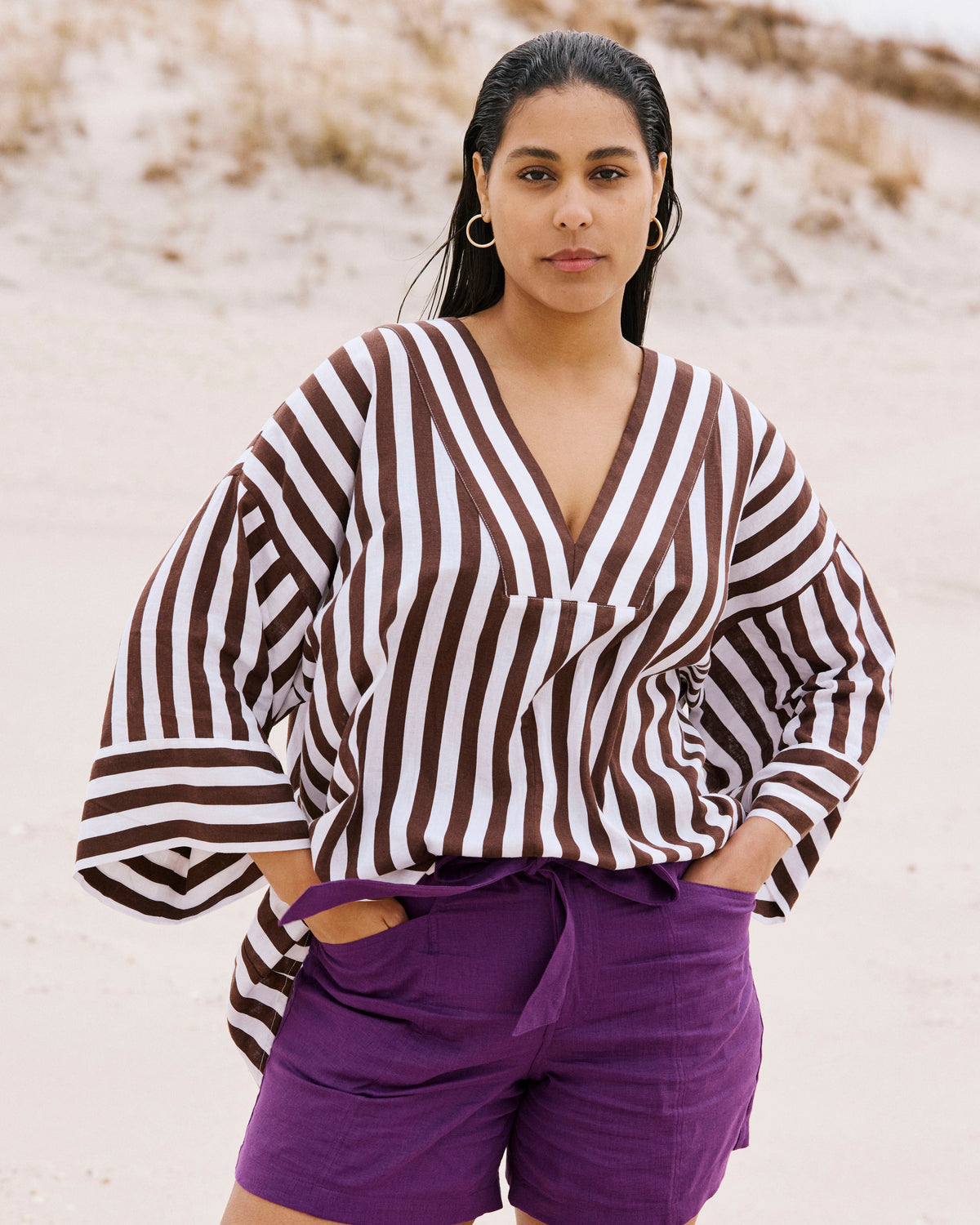 Harbor Stretch Linen Blend Paperbag Shorts - Dreamy Purple