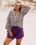 Harbor Stretch Linen Blend Paperbag Shorts - Dreamy Purple