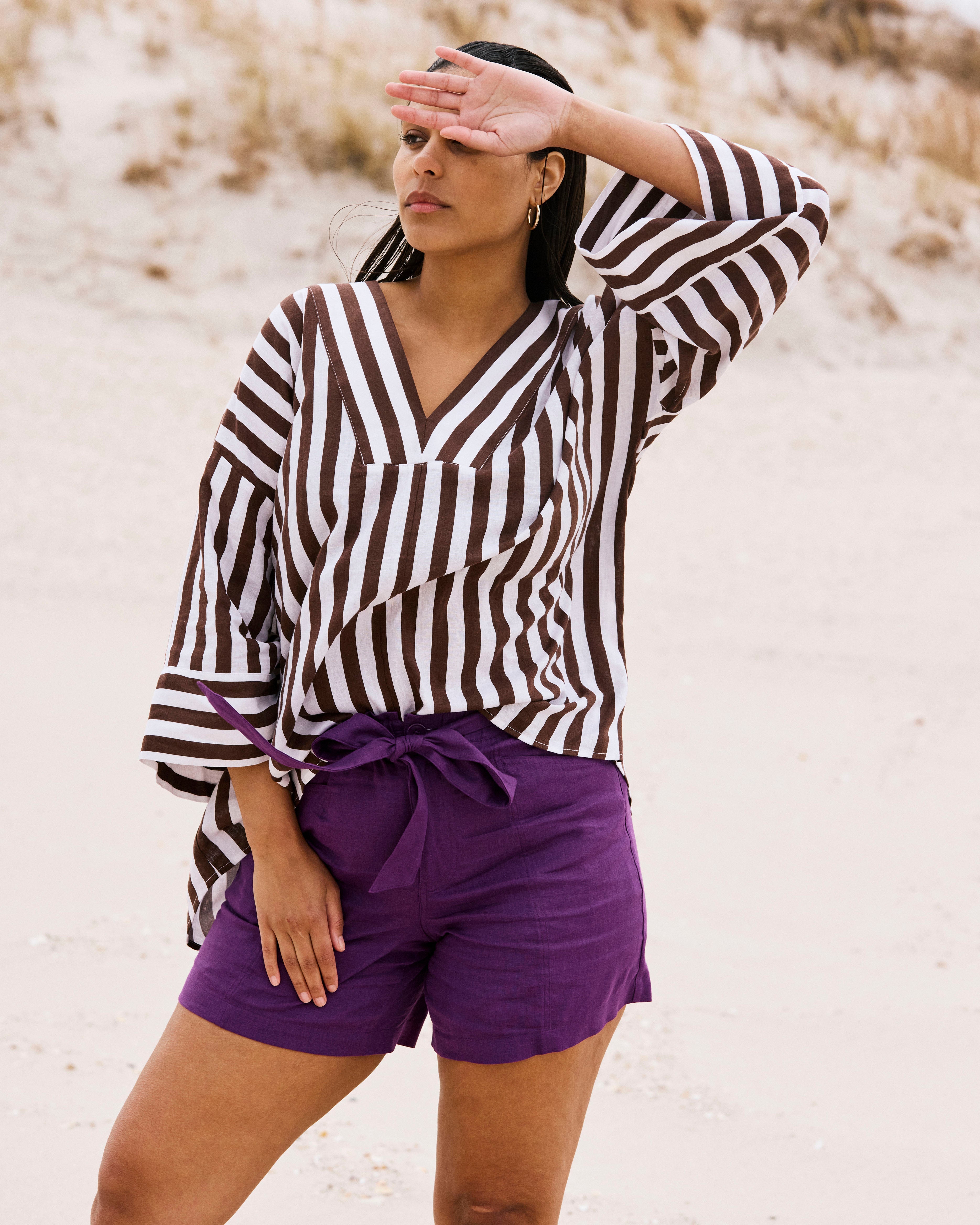 Harbor Stretch Linen Blend Paperbag Shorts - Dreamy Purple