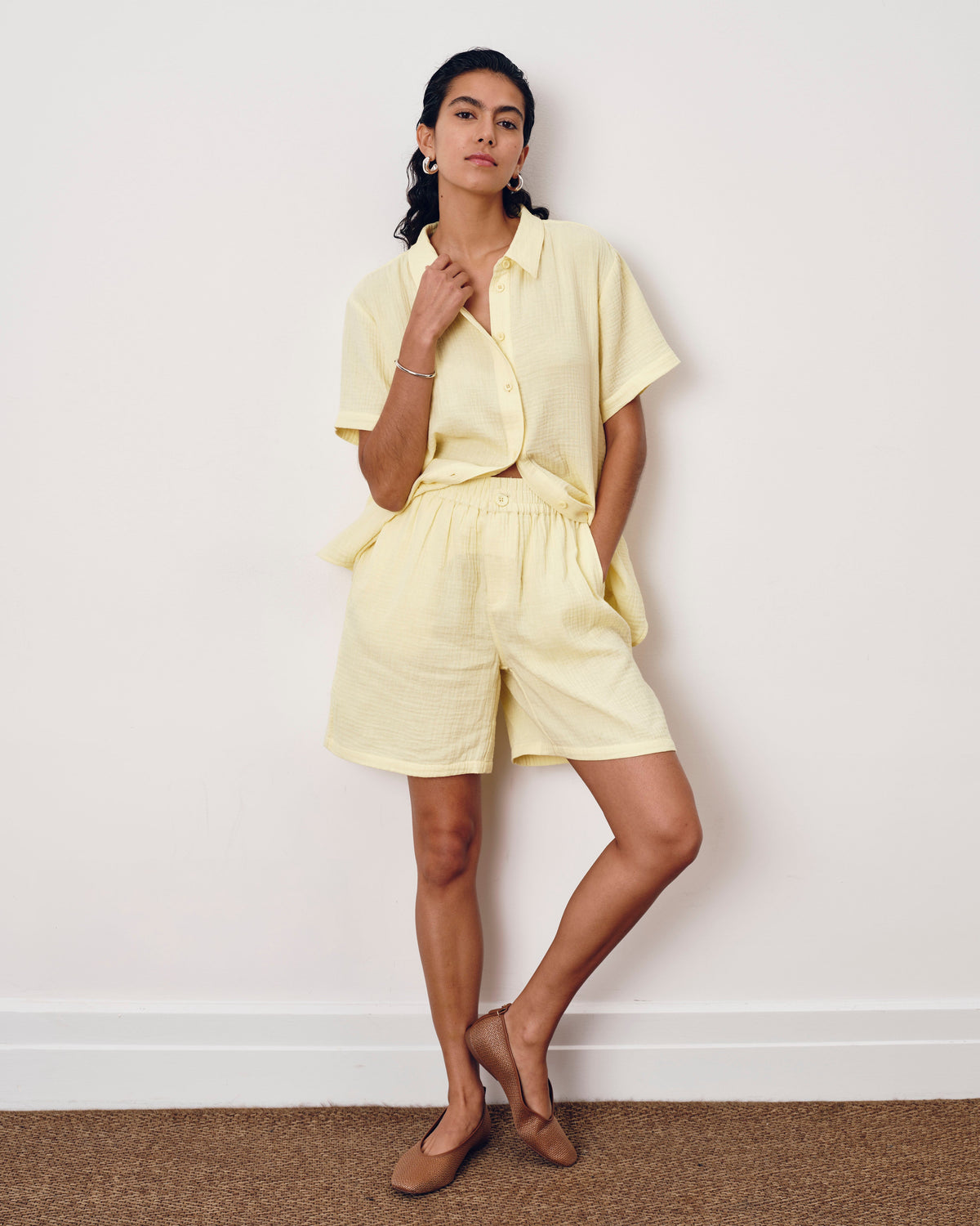 Luxe Cotton Gauze Beach Short - Pale Daffodil