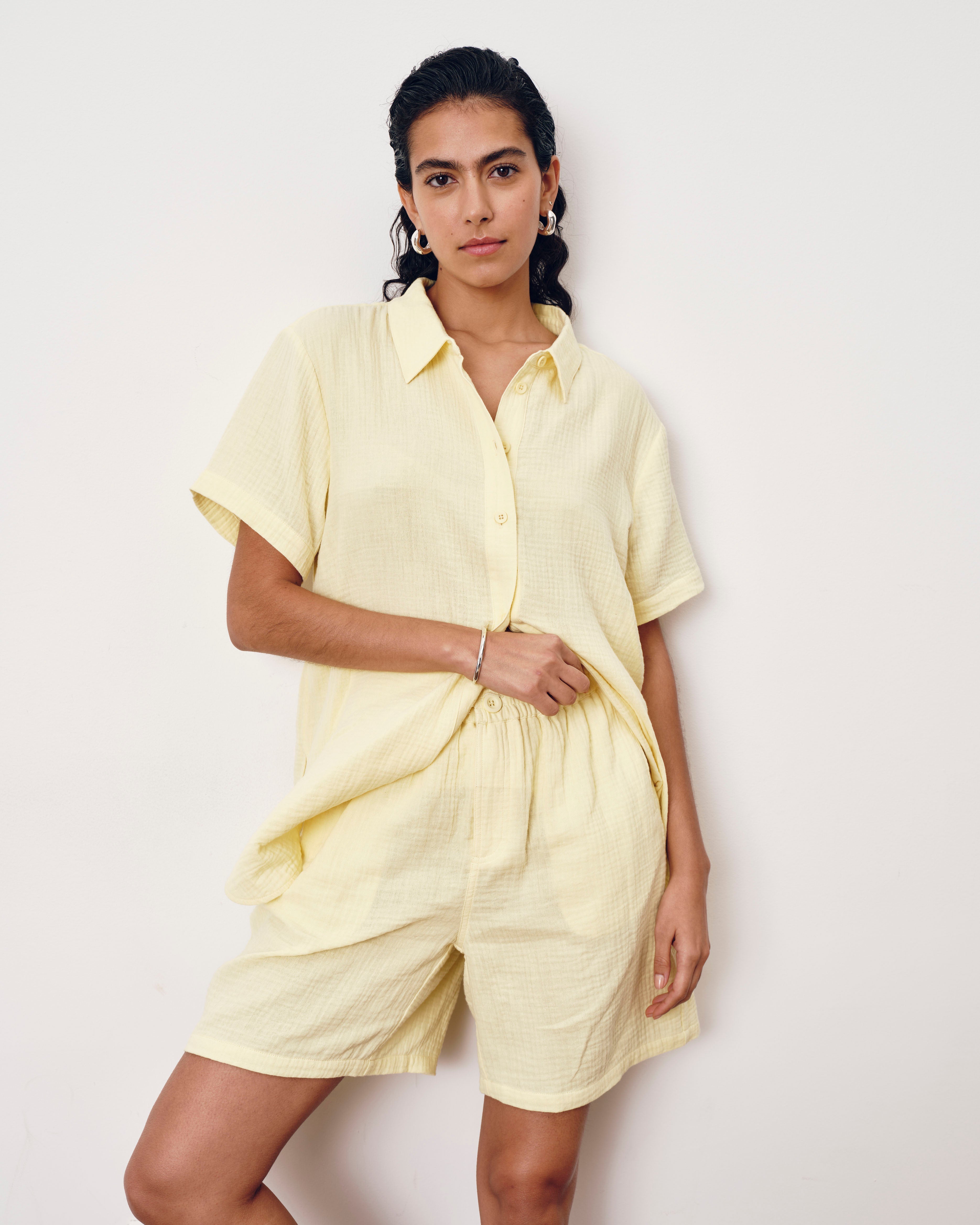 Luxe Cotton Gauze Beach Short - Pale Daffodil