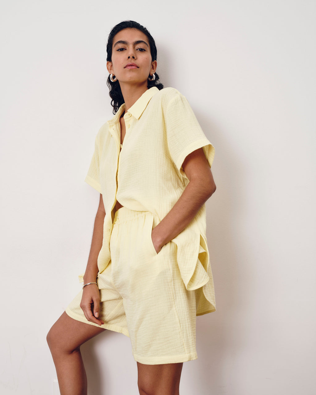 Luxe Cotton Gauze Beach Short - Pale Daffodil