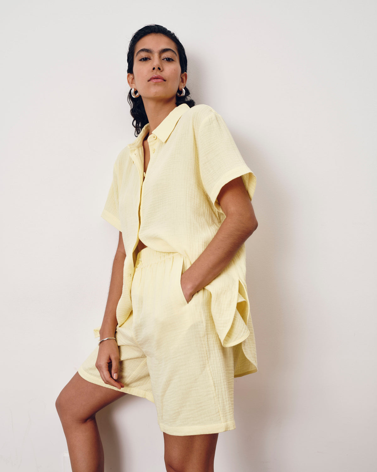 Luxe Cotton Gauze Beach Short - Pale Daffodil