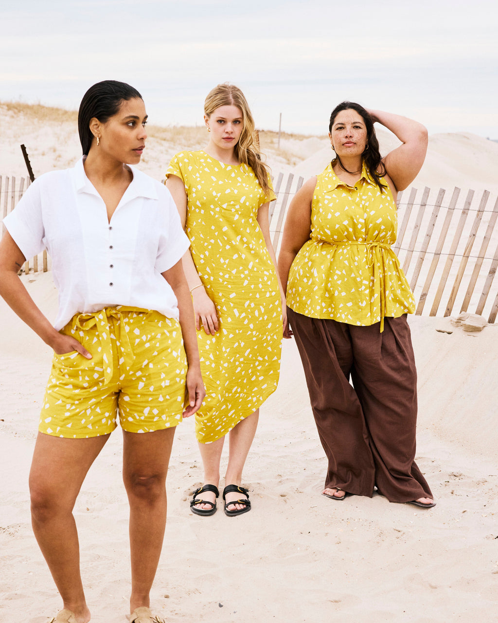 Harbor Stretch Linen Blend Paperbag Shorts - Yellow Confetti Print