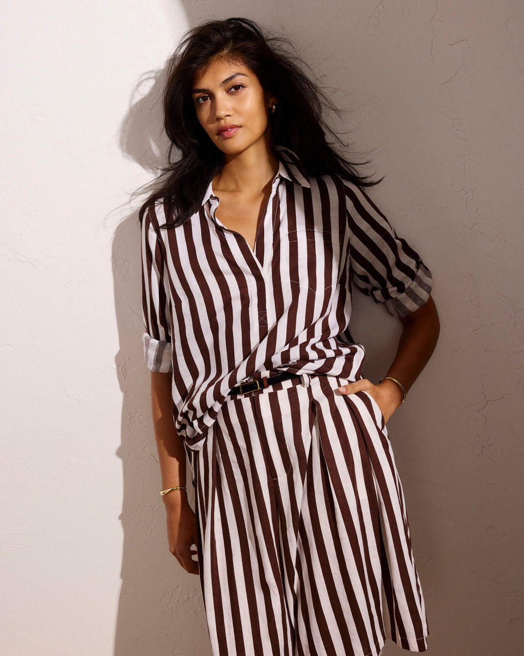 Seaport Tailored Linen Blend Short - Peppercorn Stripe