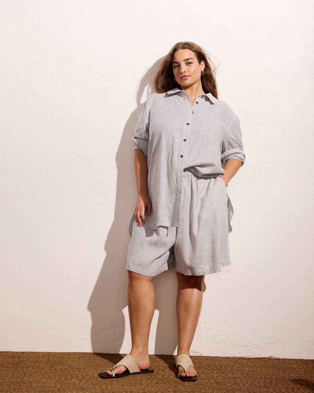 Juniper Linen Blend Easy Pull-On Shorts - Beach Stripe
