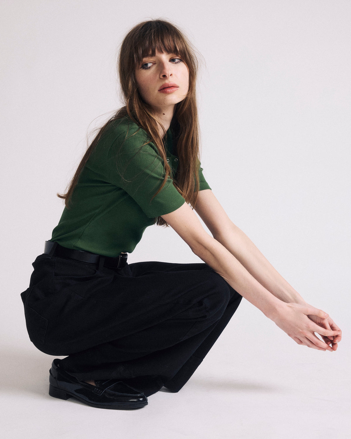 Henley Short Sleeve Ribbed Tee - Green Park